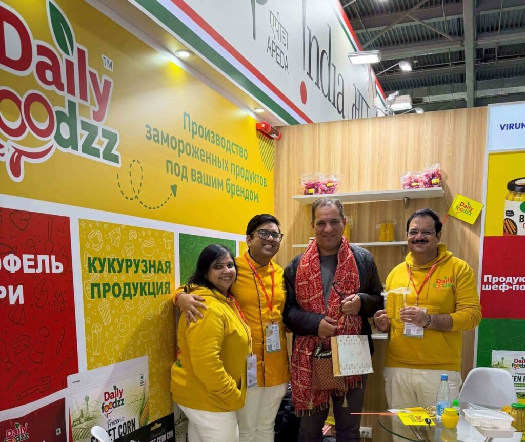 Anant Agarwal presenting the Daily Foodzz frozen range at the MoFPI Indian Products on Display reception, WorldFood Moscow 2026 Day 2